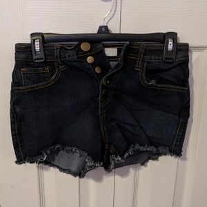 High waisted button up jean shorts